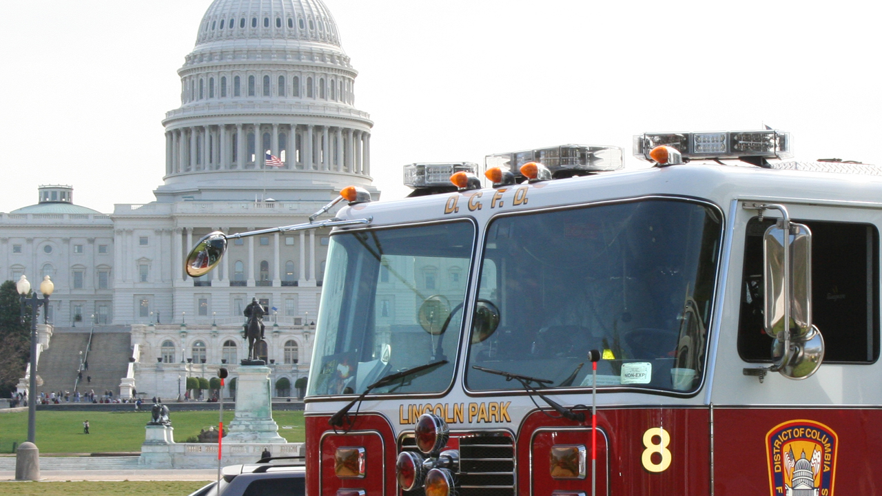 Apparatus in front of the US Capitol at CFSI Fire Showcase