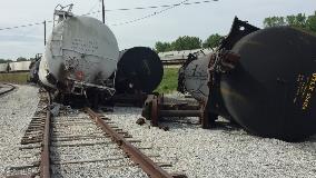 Railcars after a derailment
