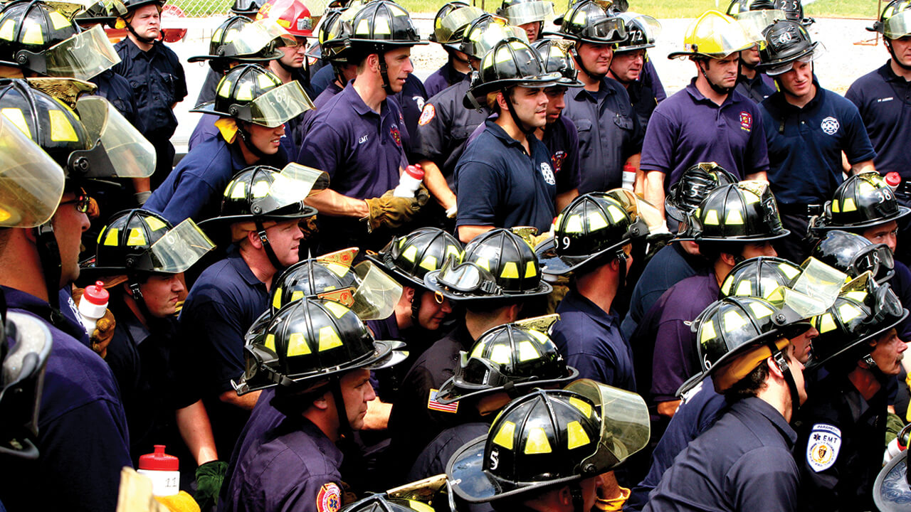 Firefighters at a briefing