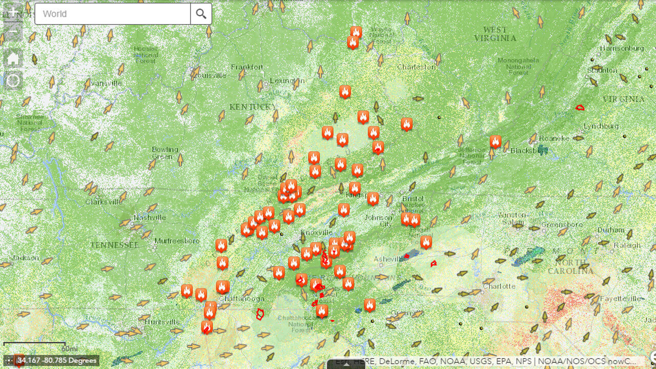 IAFC Public Safety GIS Viewer wildfire, wind and weather map