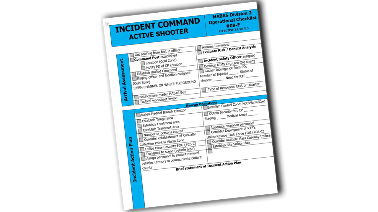MABAS Incident Command Active Shooter Checklist Template