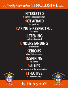 A color poster from IAFC about a firefighter who is inclusive.